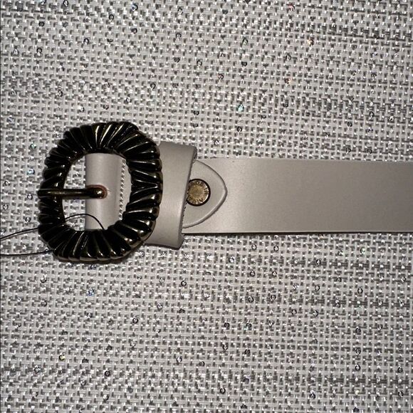 Valentina Ivory Milk Genuine Leather Rayed Brass Tone Buckle Belt main image 7